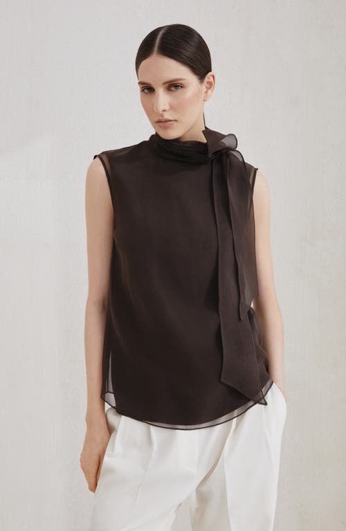Brunello Cucinelli Pussybow Top With Monili In Brown