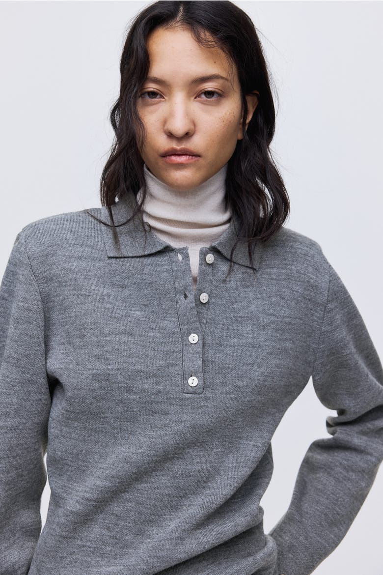 Shoulder-pad Polo Jumper, Alternate, color, Gray melange