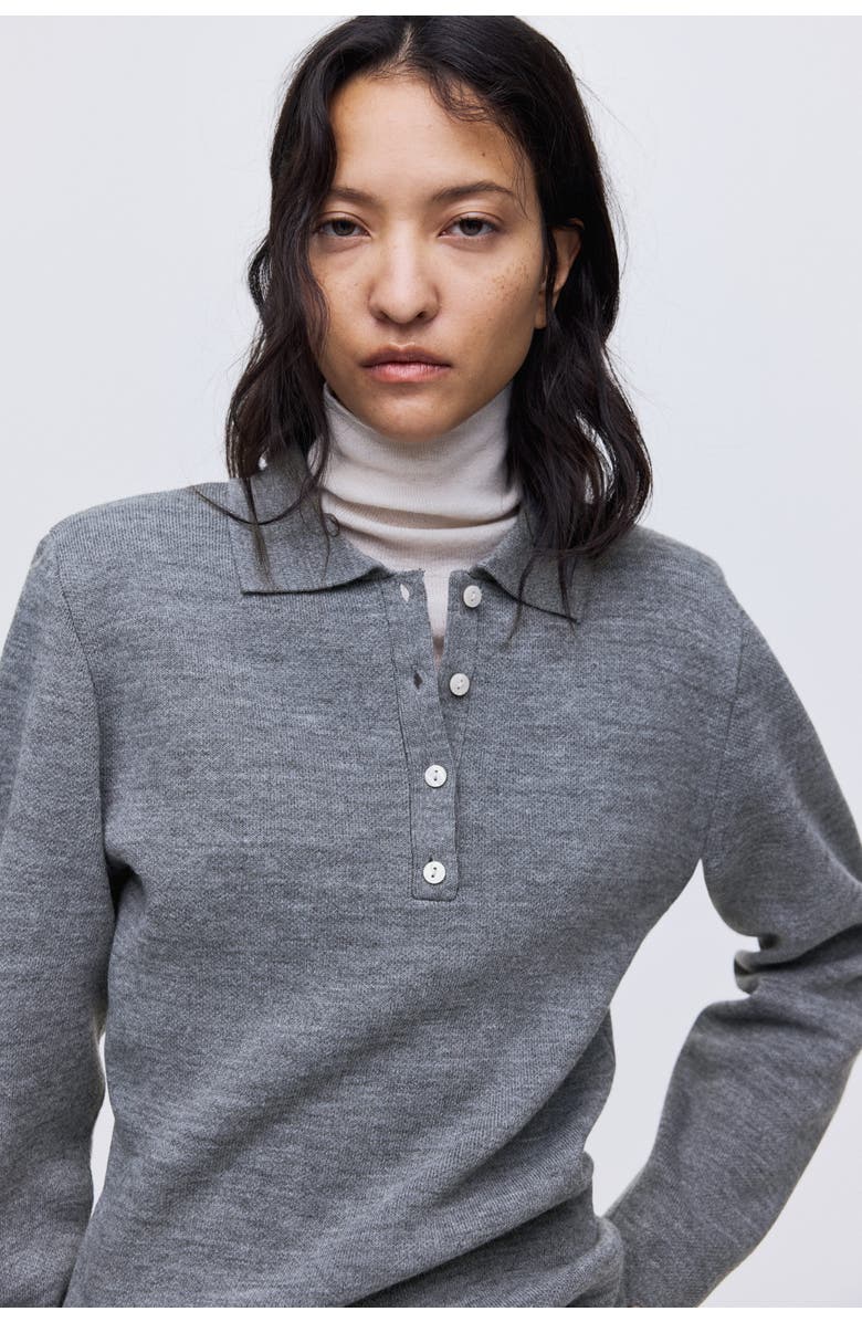 H&M Shoulder-pad Polo Jumper, Alternate, color, Gray Melange