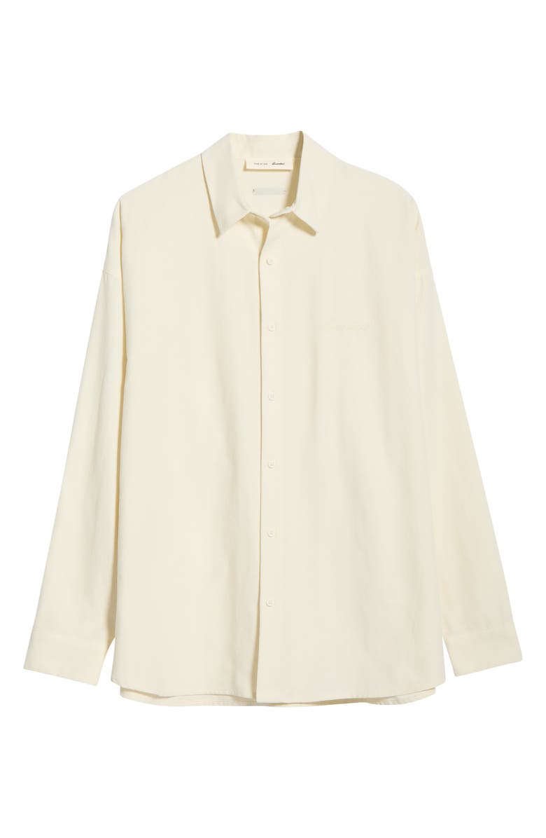 Fear of God Essentials Signature Button Front Cotton Shirt, Alternate, color, Ivory