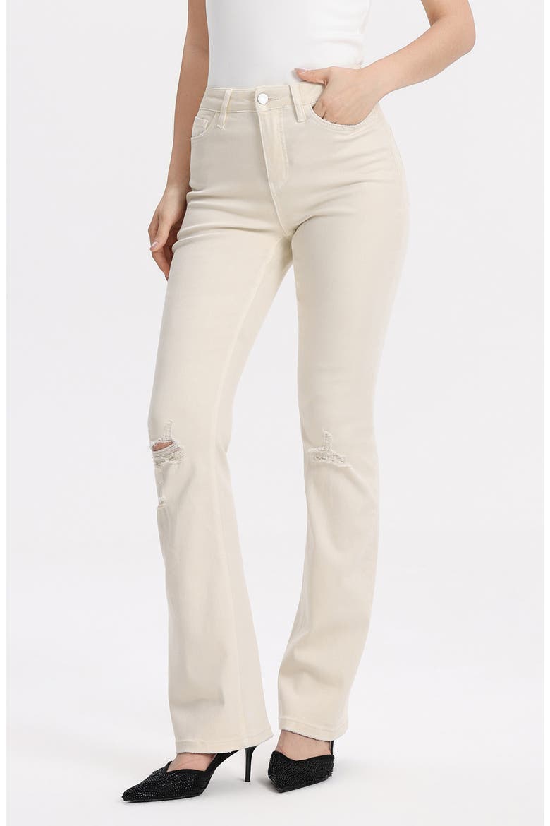 Emily High Waist Distressed Flare Jeans, Alternate, color, ECRU