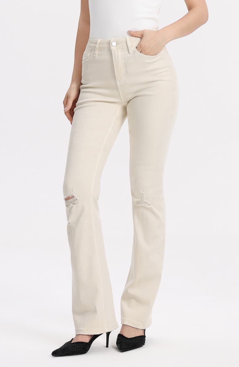 Bayeas Emily High Waist Distressed Flare Jeans, Alternate, color, Ecru