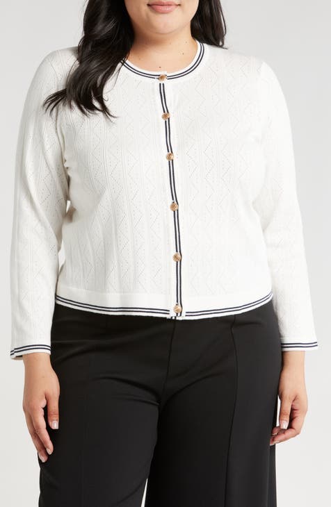 Tipped Pointelle Cardigan (Plus)