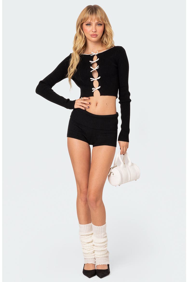 Billy Bow Cutout Rib Crop Top, Alternate, color, BLACK-AND-WHITE