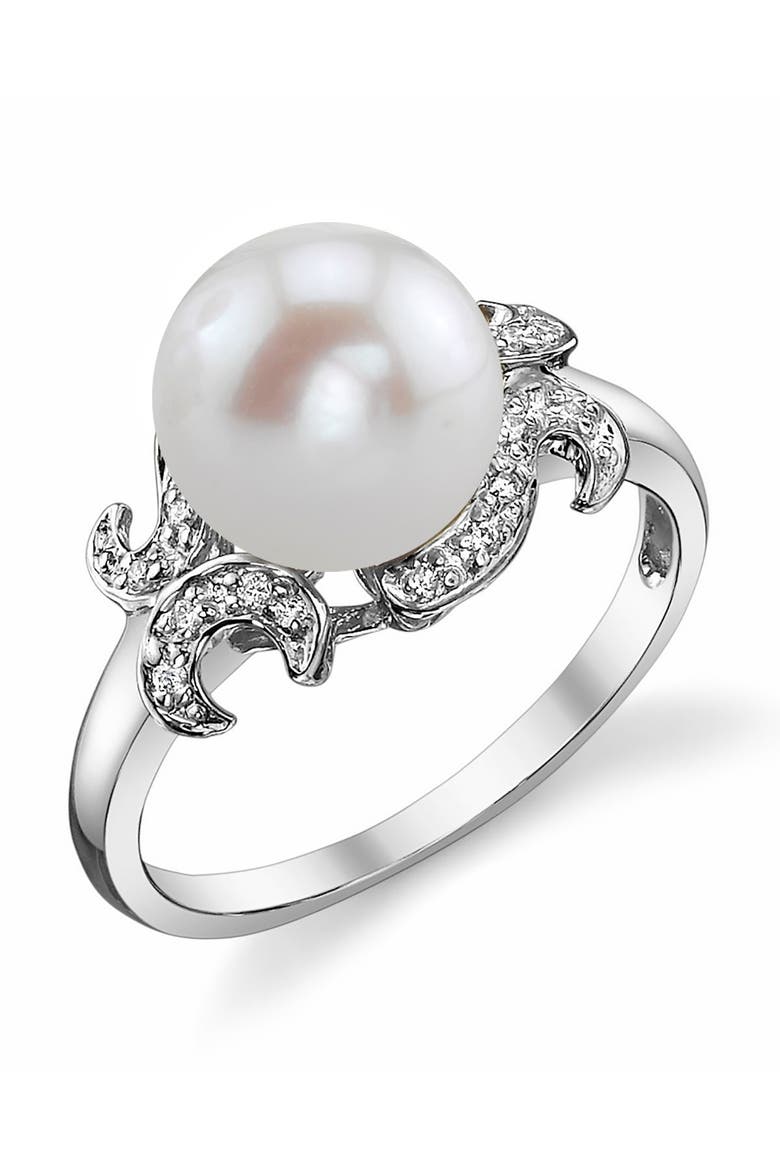 Freshwater Pearl & Diamond Crown Jewel Ring, Main, color, White Gold