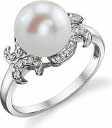 The Pearl Source Freshwater Pearl & Diamond Crown Jewel Ring