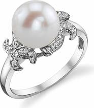 The Pearl Source Freshwater Pearl & Diamond Crown Jewel Ring