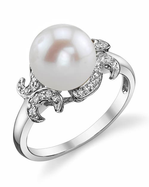 The Pearl Source Freshwater Pearl & Diamond Crown Jewel Ring In White Gold