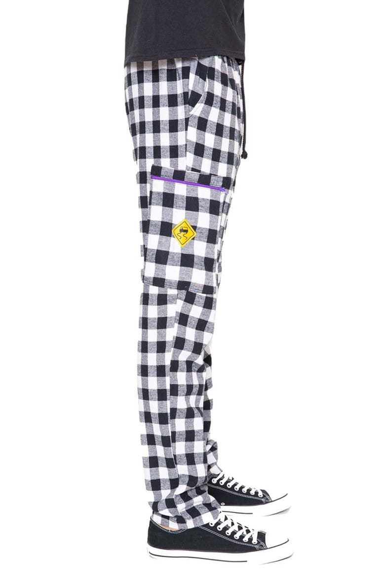 Zip Stash Check Cotton Flannel Pants, Alternate, color, BLACK/ WHITE