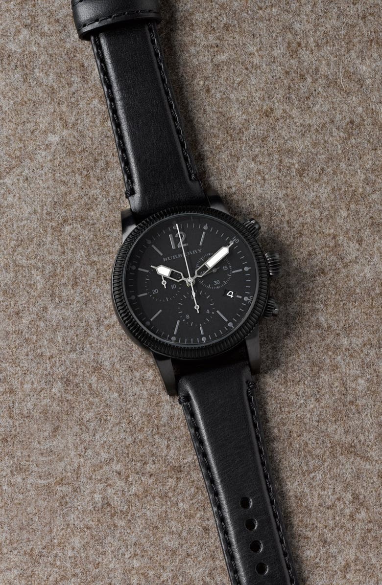 Burberry Round Leather Strap Watch, 42mm, Alternate, color, 