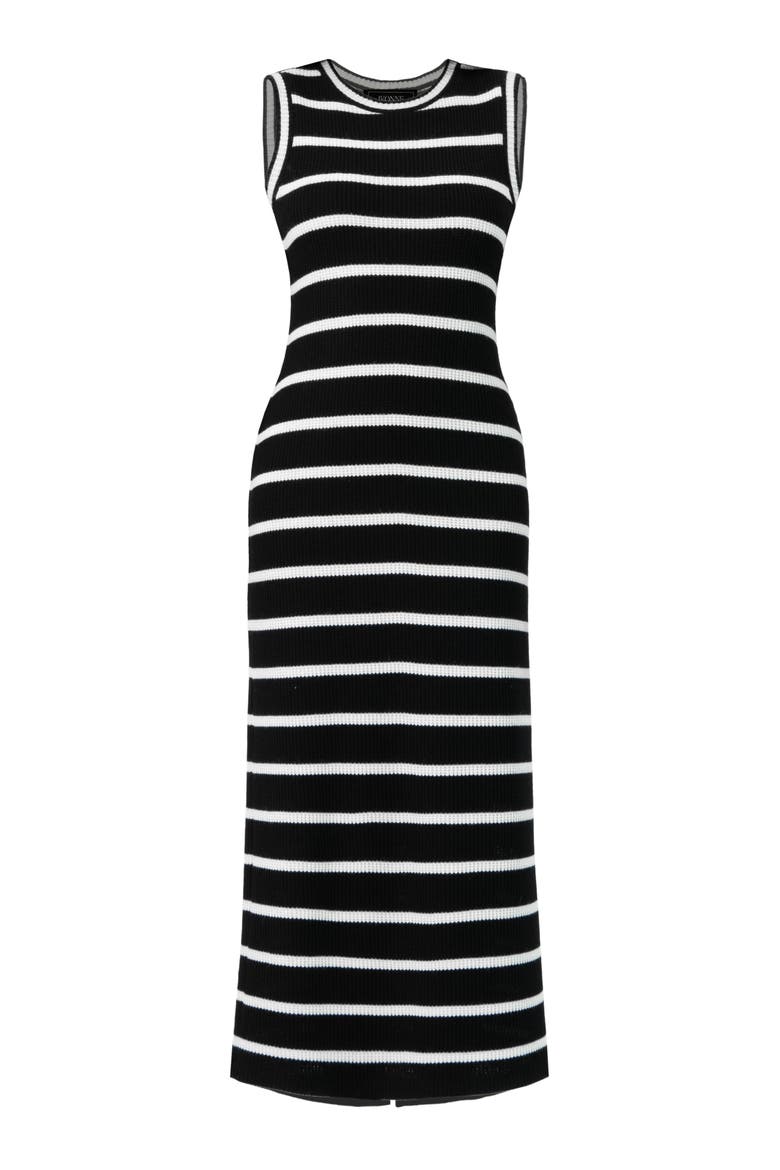 Sleeveless Striped Knit Long Dress, Alternate, color, Black