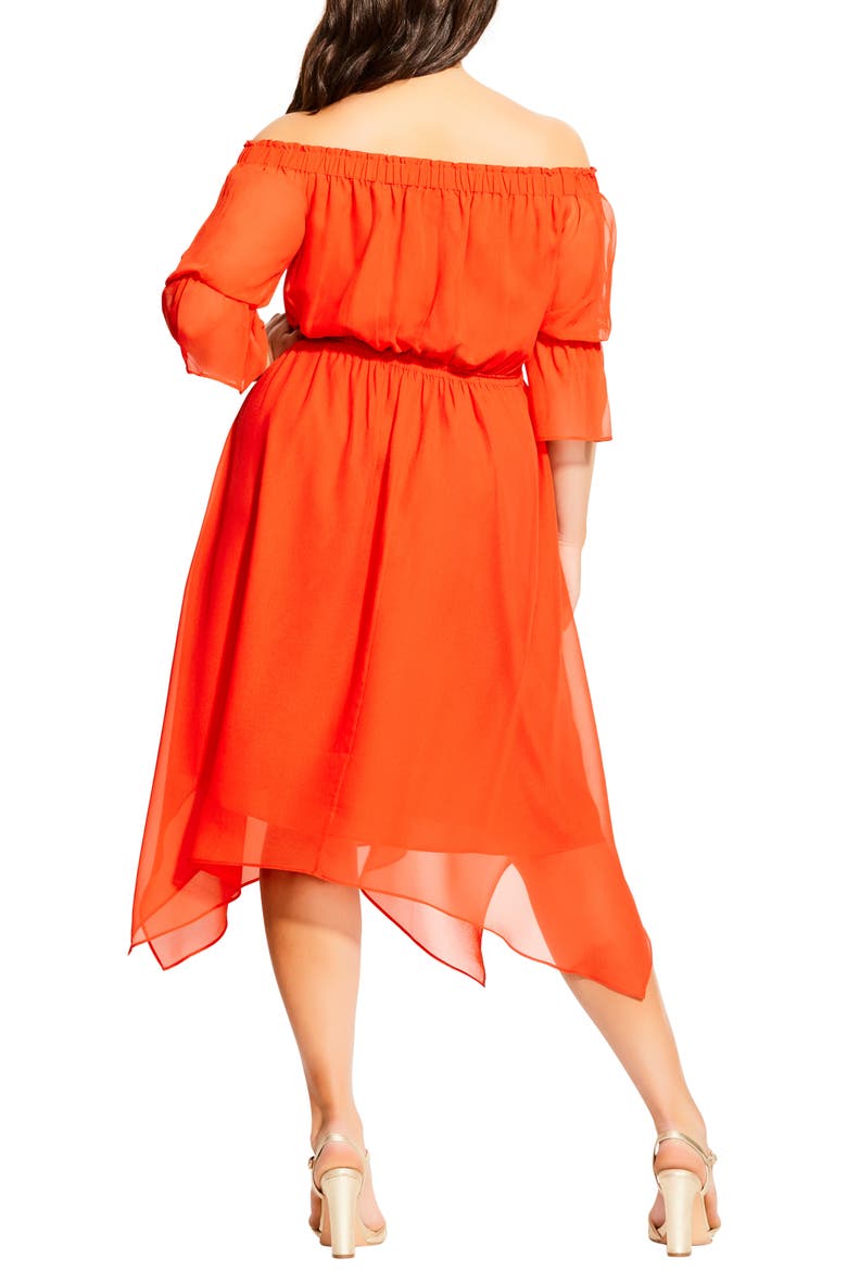 Reflections Off the Shoulder Handkerchief Hem Dress, Alternate, color, SUNKIST