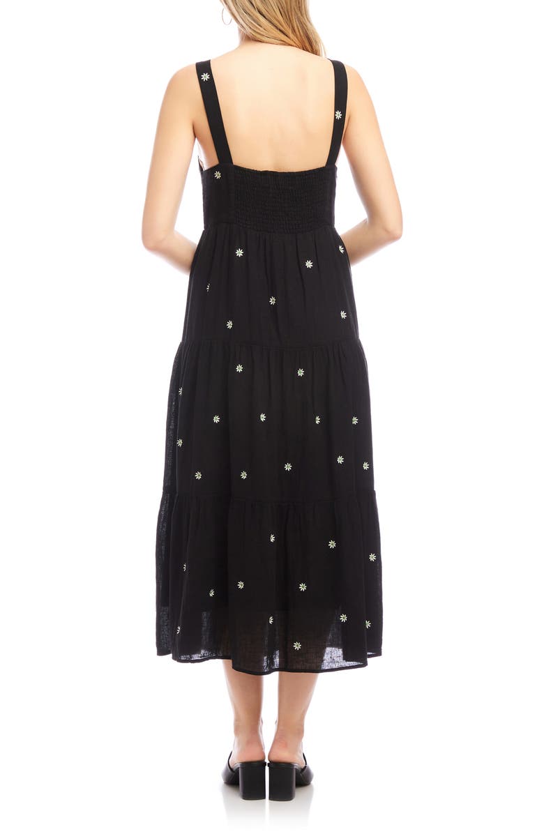 Karen Kane Embroidered Tiered Sleeveless Midi Dress, Alternate, color, Black