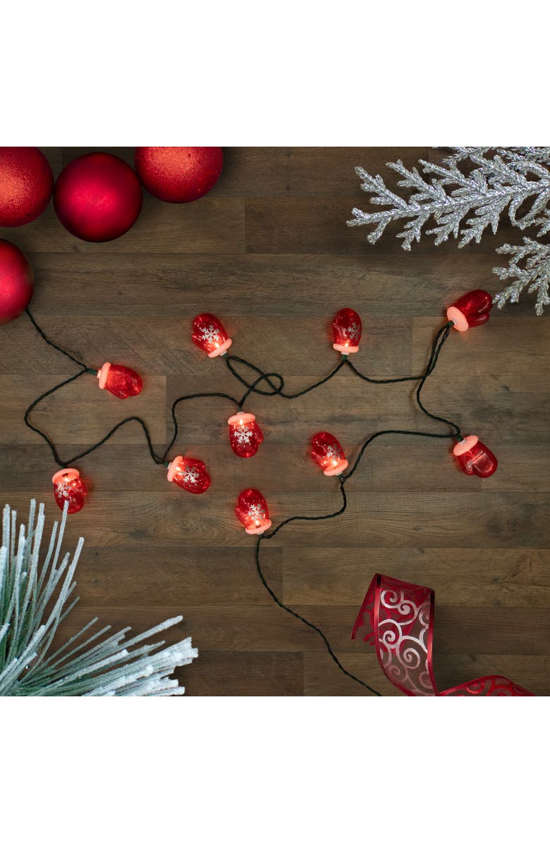 Northlight Snowflake Mitten Christmas Light Set - Clear - 7.5' Green Wire - 10ct, Alternate, color, Red