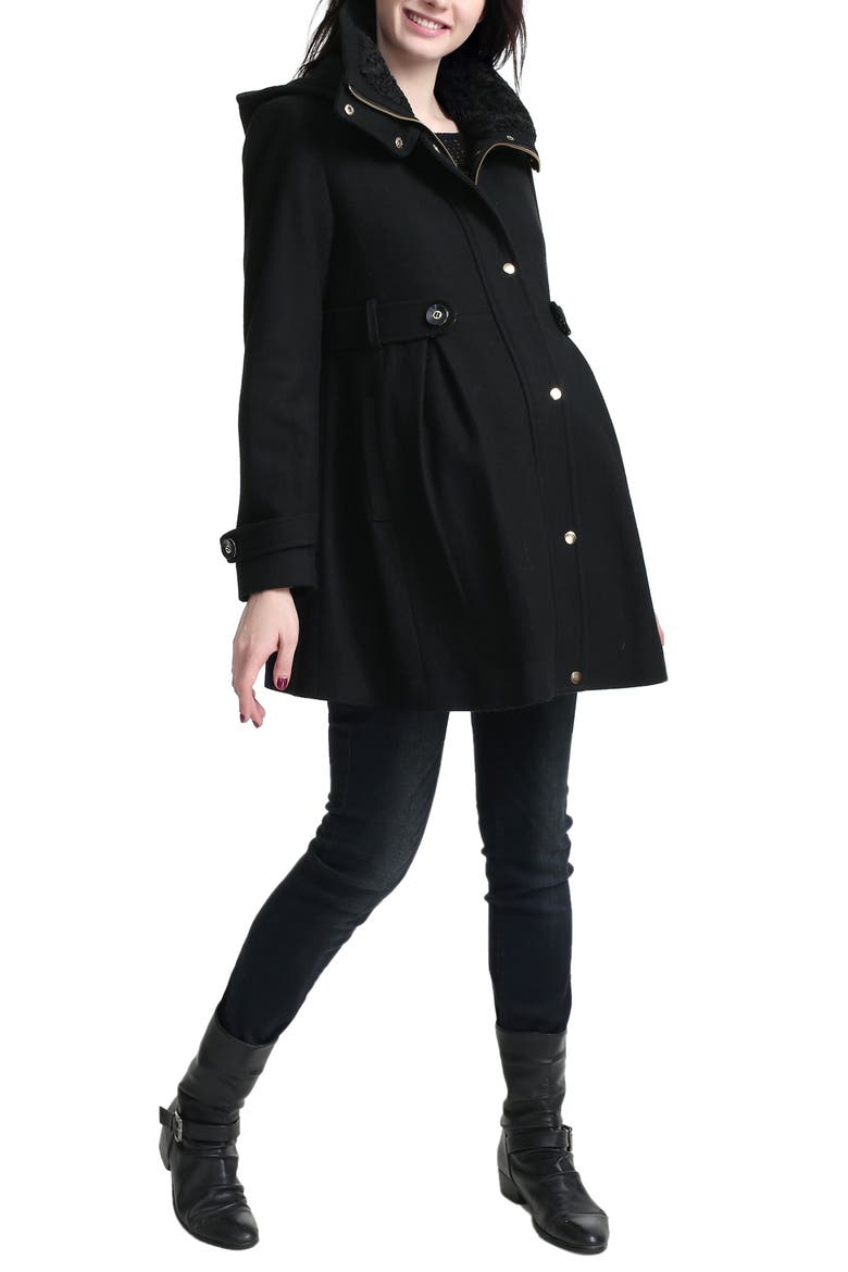 Olivia Wool Blend Maternity Coat, Alternate, color, BLACK
