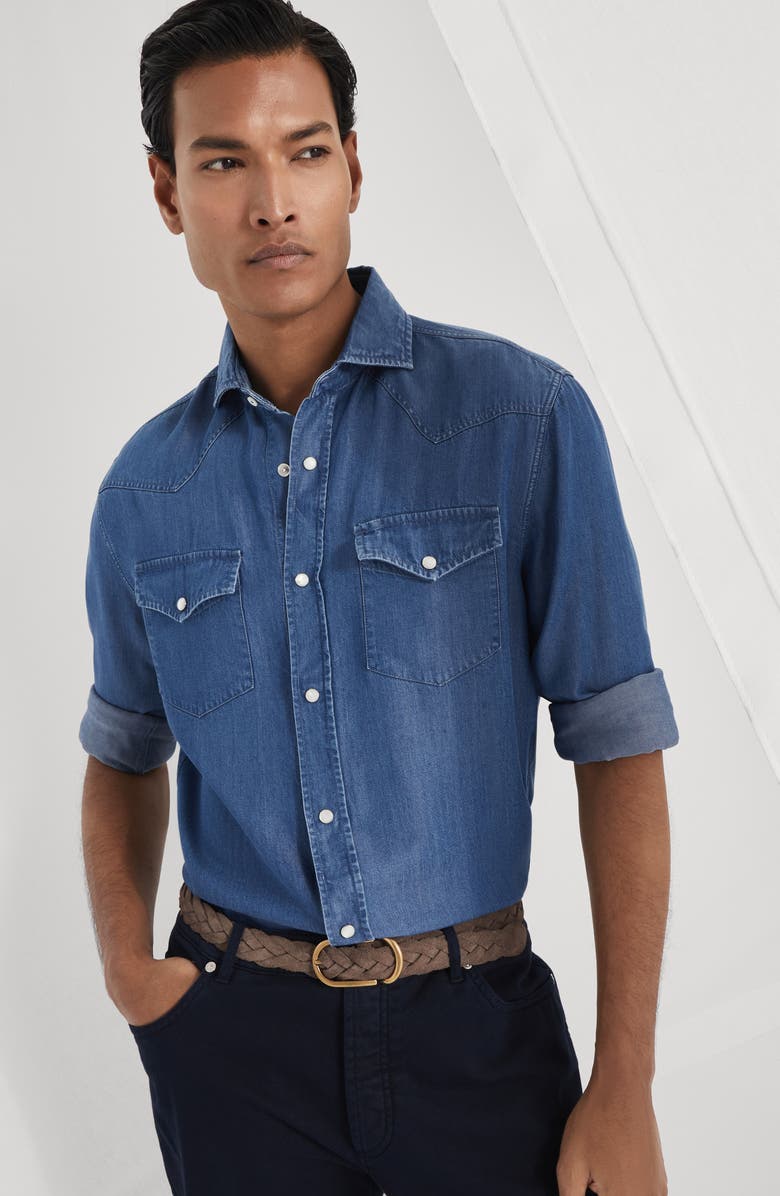 Brunello Cucinelli Lightweight denim shirt, Alternate, color, 