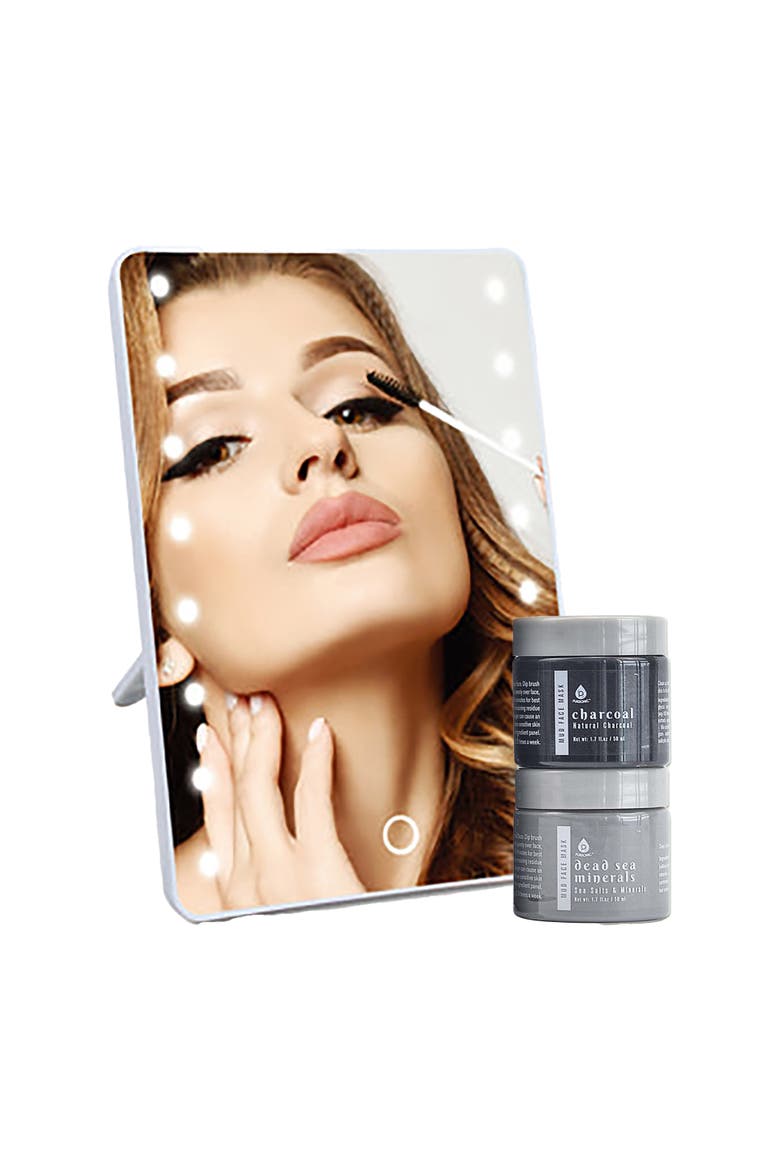 Touchscreen LED Vanity Mirror and Luxurious Gel & Mud Face Mask Set, Main, color, Multicolor 2