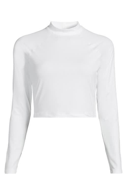 Lands' End Long Sleeve Mock Neck Cropped Upf 50 Sun Protection Rash Guard In White