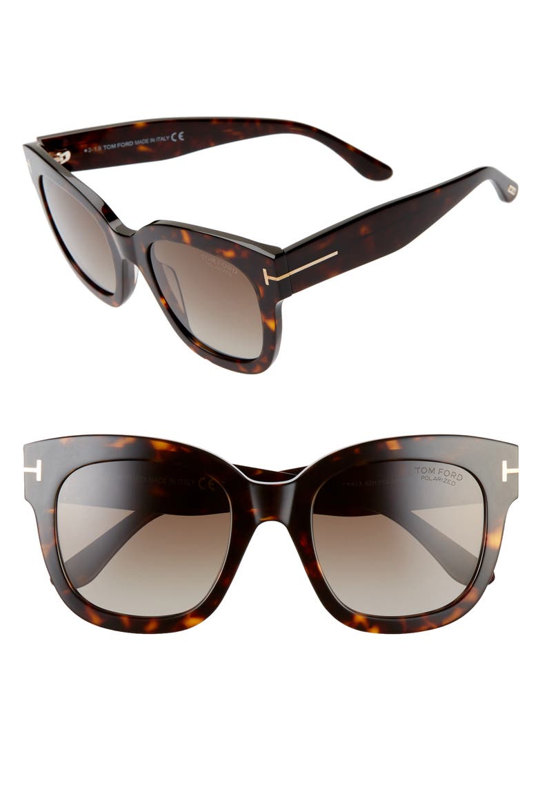 Beatrix 52mm Polarized Gradient Square Sunglasses, Alternate, color, DARK HAVANA / BROWN