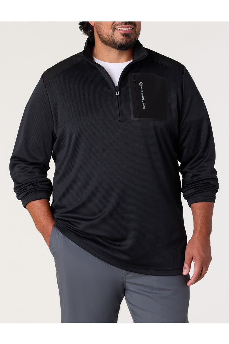 Big & Tall Grid Patterned 1/4-Zip Tech Pullover, Main, color, JET BLACK
