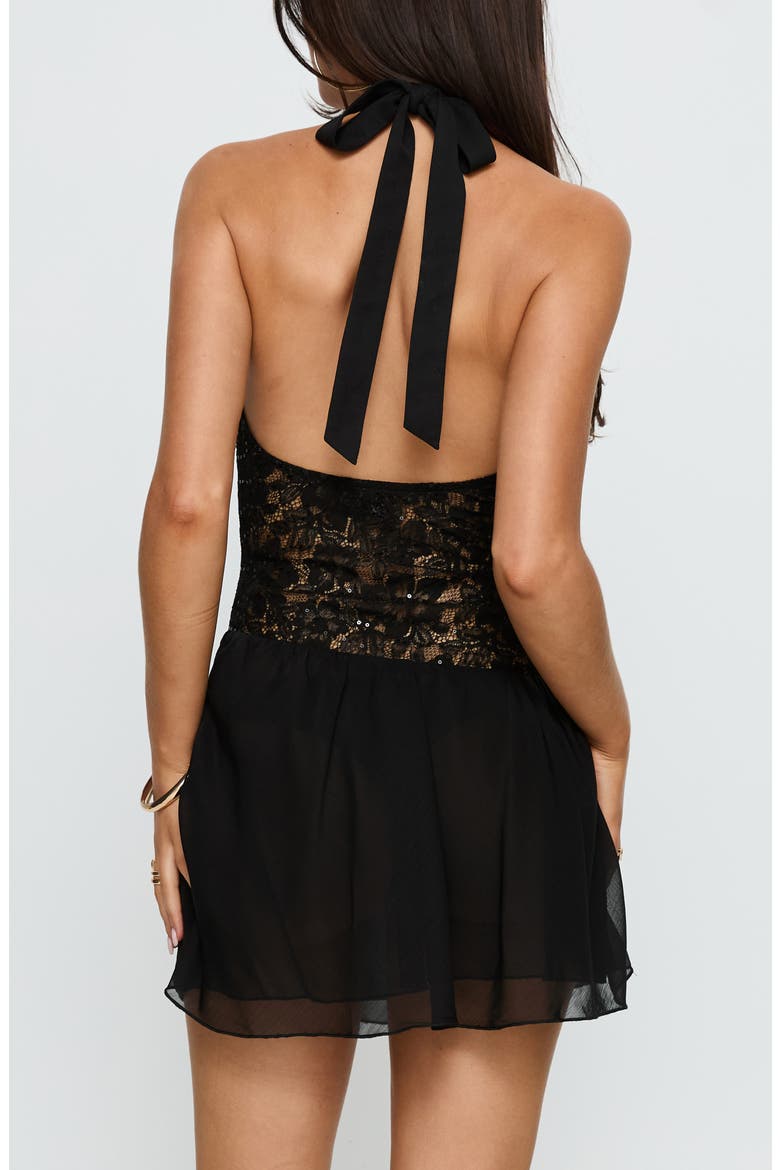 Bridges Lace Panel Halter Minidress, Alternate, color, BLACK