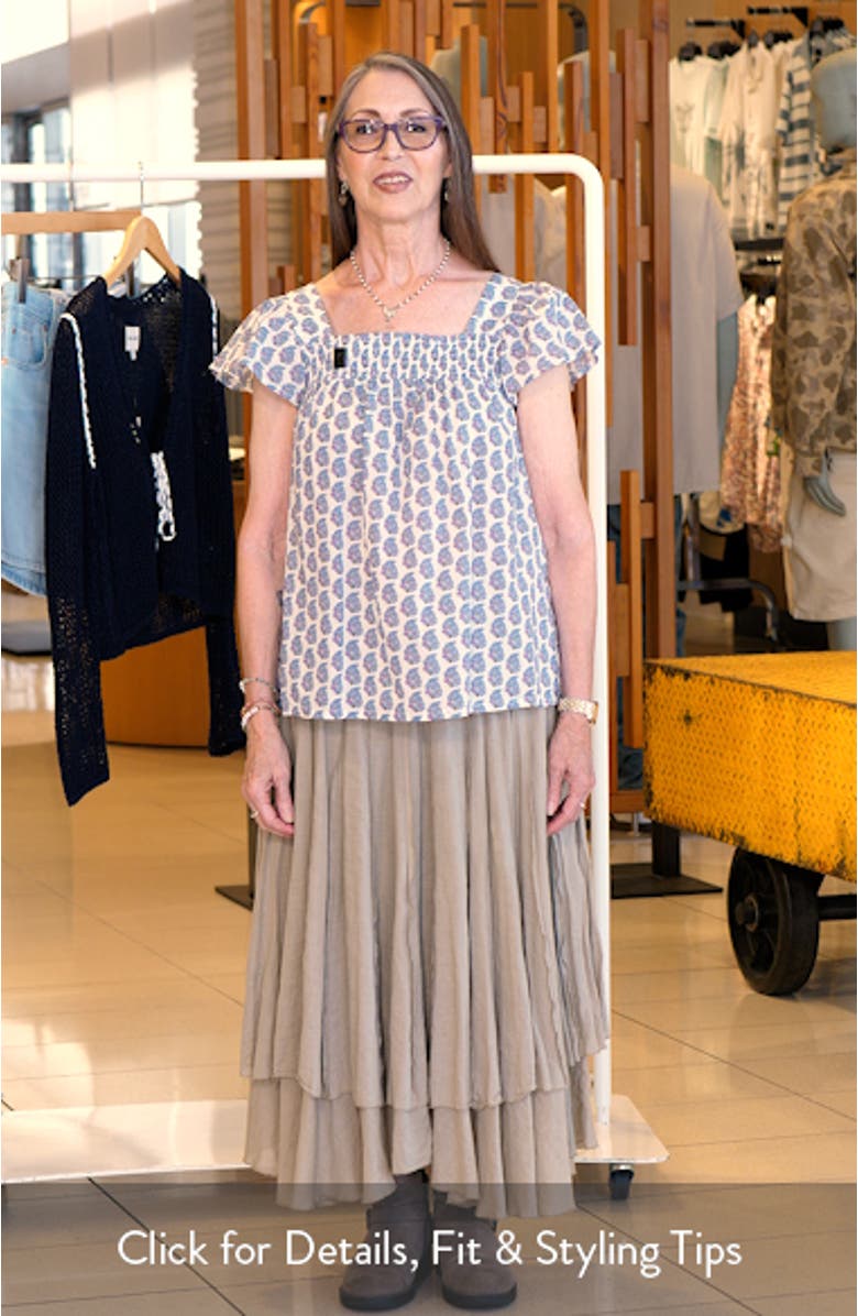 Print Smocked Square Neck Cotton Peasant Top, sales video thumbnail