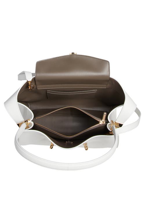 Shop Ferragamo Small Hug Leather Top Handle Bag In Optic White/concrete