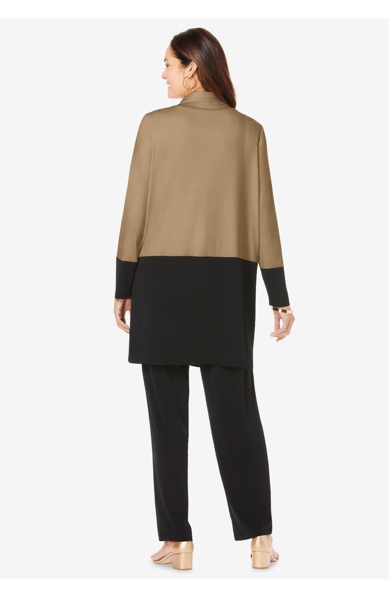 Jessica London 3-Piece Knit Pant Set, Alternate, color, Khaki Black Colorblock