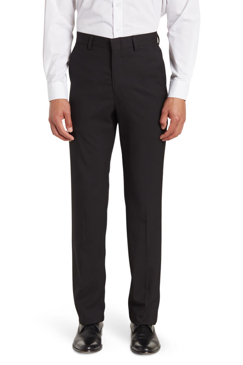 Solid Flat Front Trousers, Main, color, BLACK