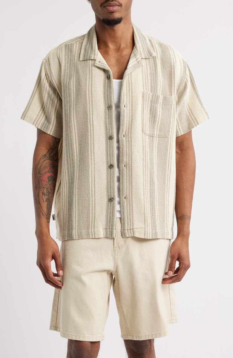 Obey Frazer Stripe Short Sleeve Cotton Button-Up Shirt, Main, color, 