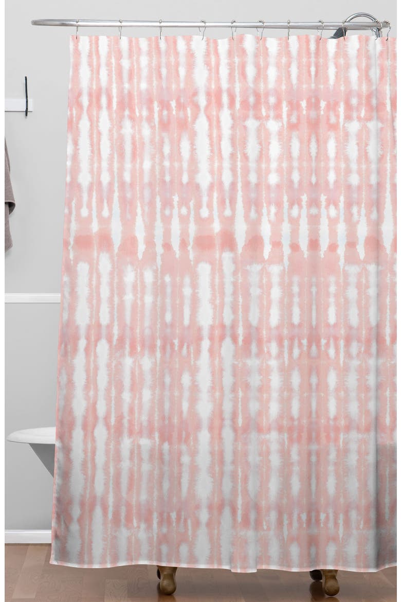 Shibori Plaid Shower Curtain, Alternate, color, PINK