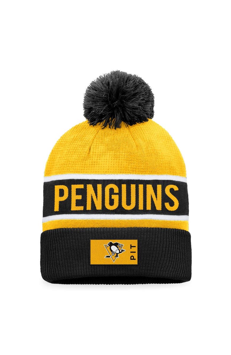 FANATICS Men's Fanatics Branded Black/Gold Pittsburgh Penguins Authentic Pro Rink Cuffed Knit Hat with Pom, Main, color, Black