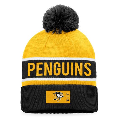 Men's Fanatics Branded Black/Gold Pittsburgh Penguins Authentic Pro Rink Cuffed Knit Hat with Pom