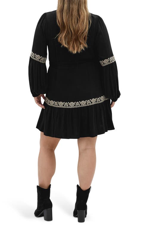 City Chic Marlie Long Sleeve Embroidered Minidress In Black