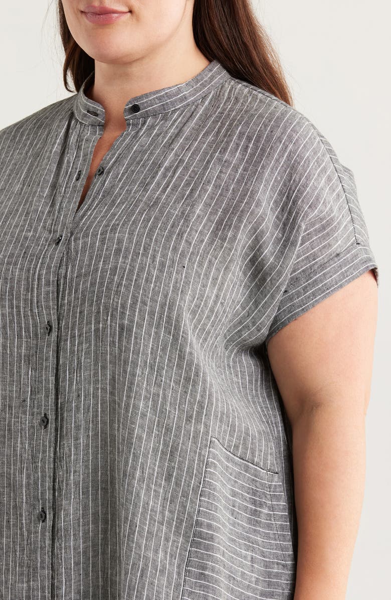 Eileen Fisher Pinstripe Short Sleeve Organic Linen Shift Dress, Alternate, color, 