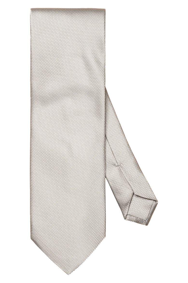 Solid Herringbone Silk Tie, Main, color, SILVER
