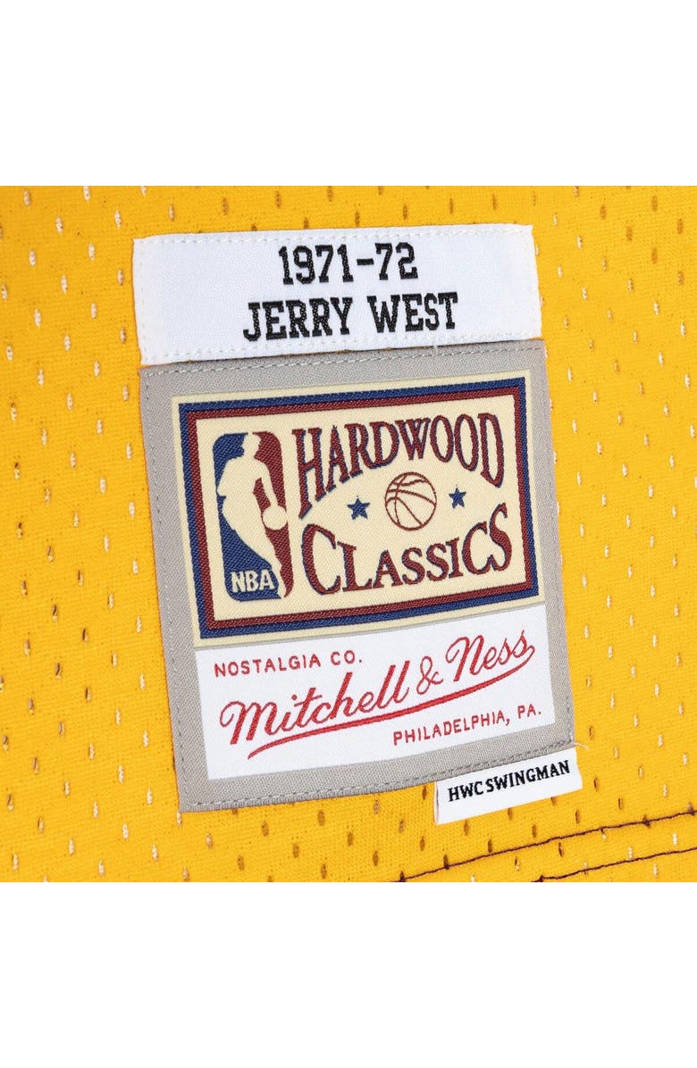 Mitchell & Ness Men's Mitchell & Ness Jerry West Purple/Gold Los Angeles Lakers Hardwood Classics 1971/72 Split Swingman Jersey, Alternate, color,