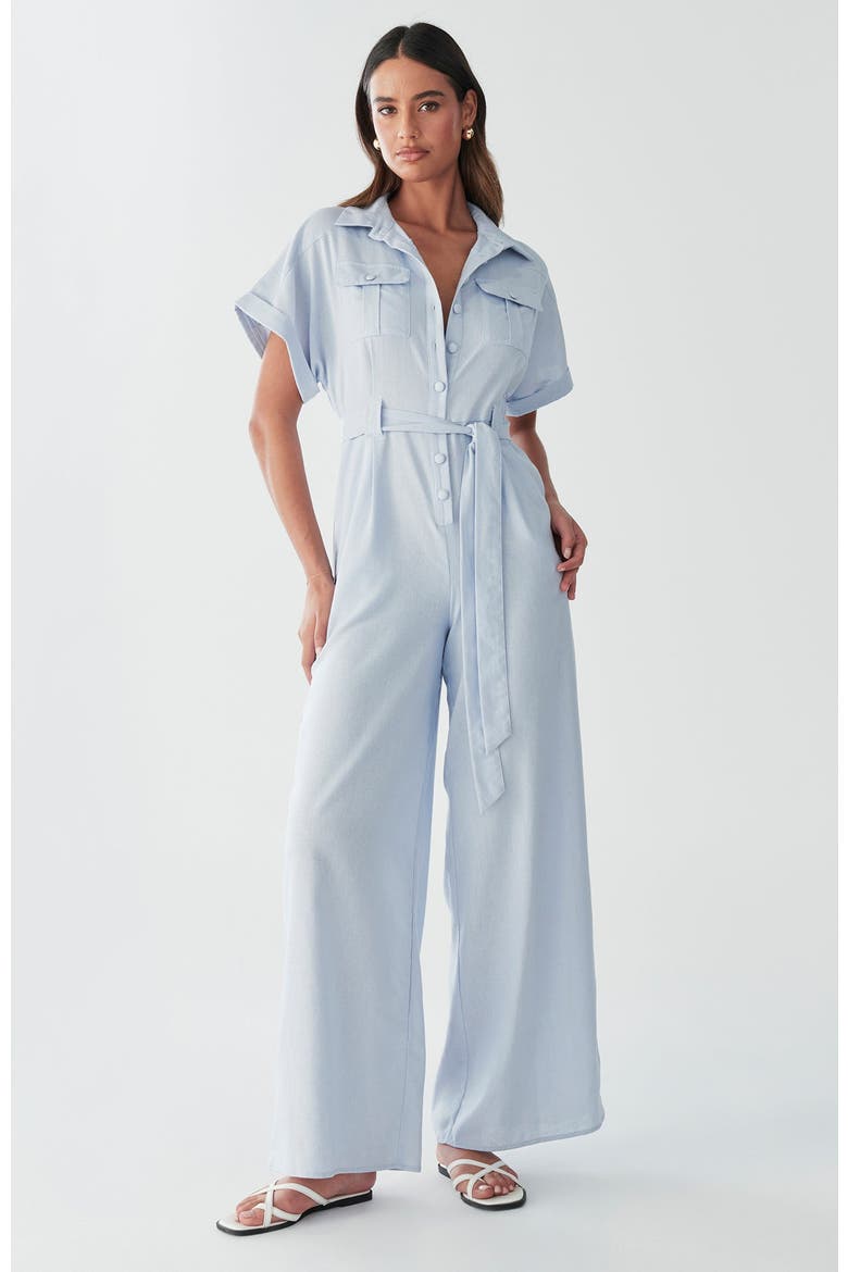Ara Linen Jumpsuit, Alternate, color, Sky Blue