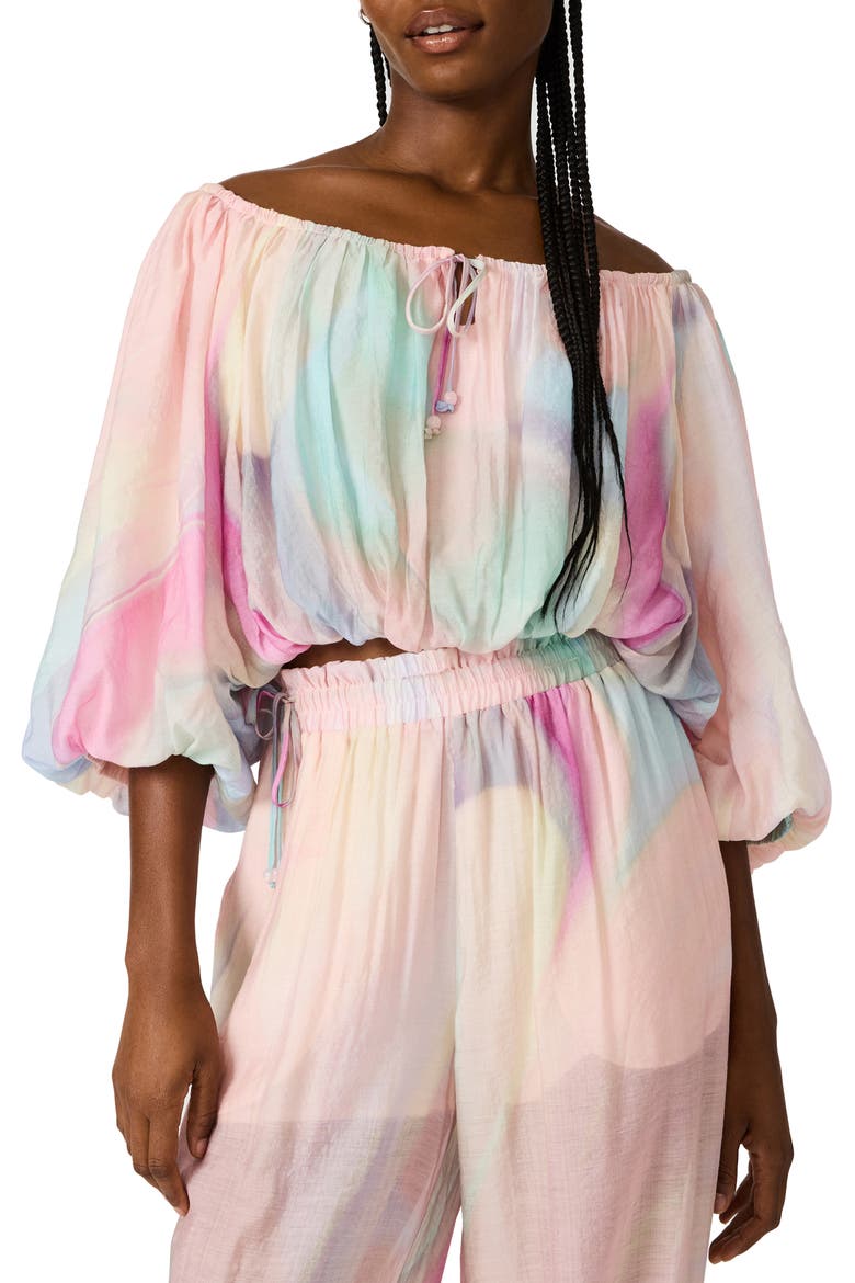 Auda Colorblock Off the Shoulder Bubble Top, Main, color, PASTEL MULTI
