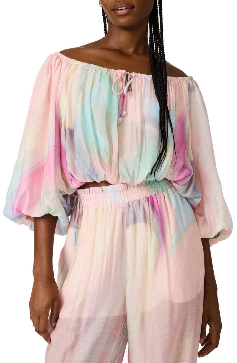 Steve Madden Auda Colorblock Off the Shoulder Bubble Top, Main, color, Pastel Multi