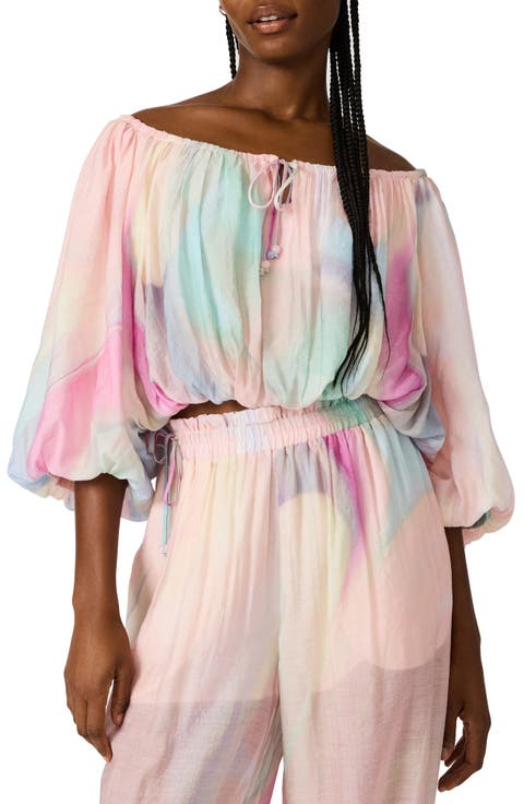 Auda Colorblock Off the Shoulder Bubble Top