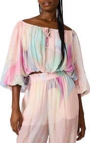 Steve Madden Auda Colorblock Off the Shoulder Bubble Top