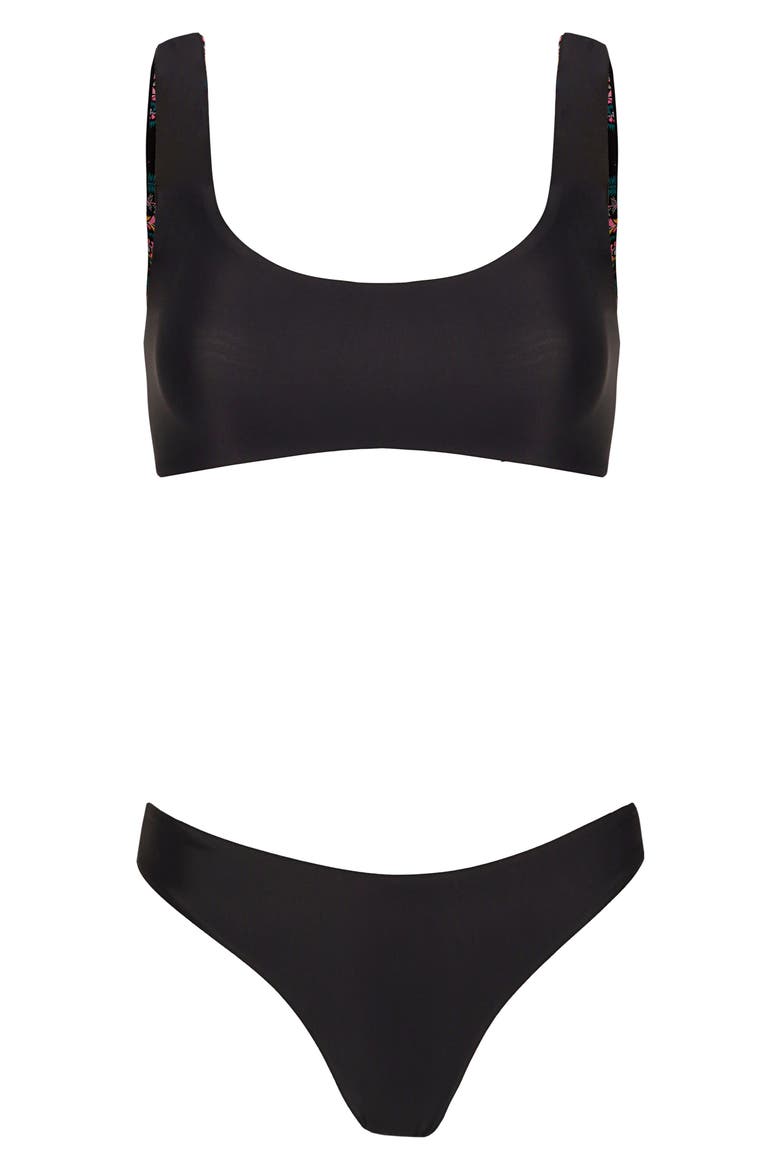 Midnight Black Dazzle Reversible Bikini Top, Alternate, color, BLACK
