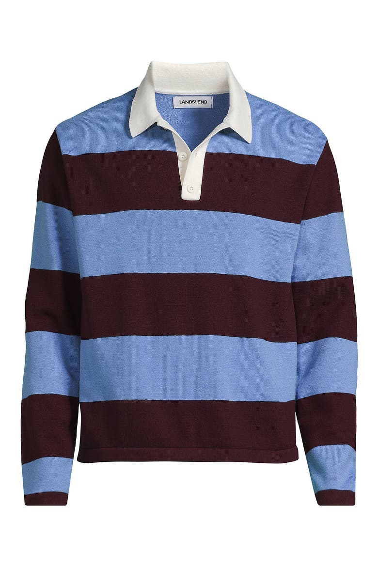 Long Sleeve Cotton Rugby Sweater Polo, Alternate, color, Burgundy/Persian Blue Stripe