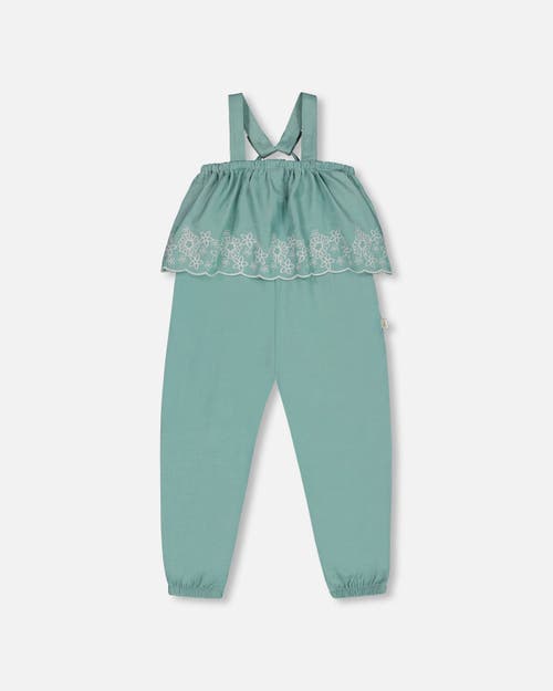 Deux Par Deux Baby Girl's Chambray Jumpsuit With Embroidery Light Blue In Light Blue