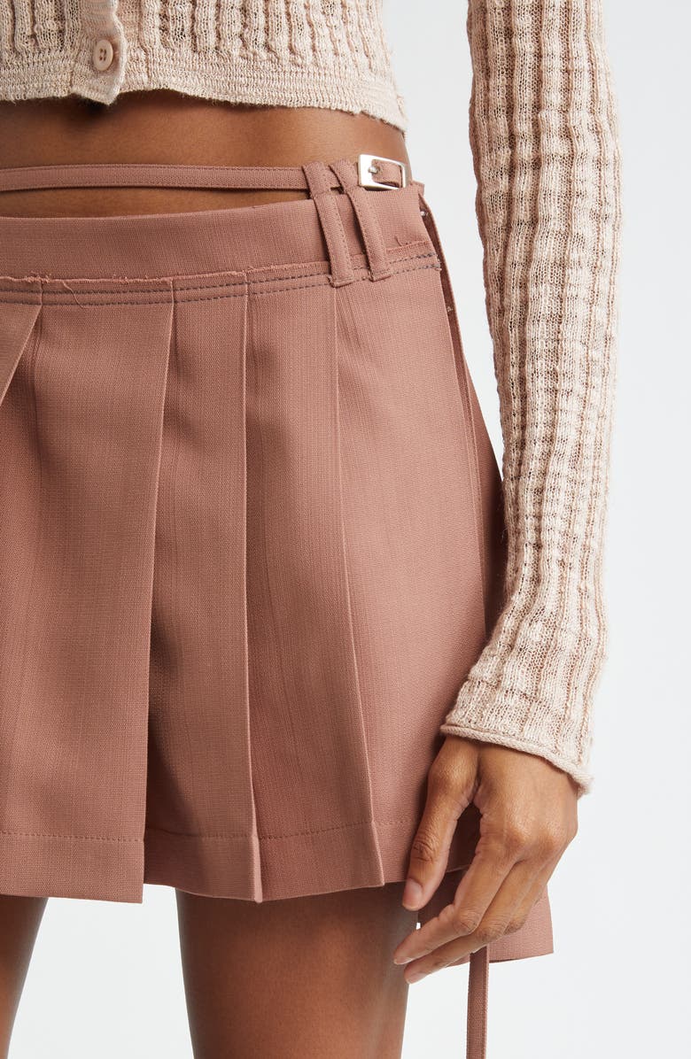 Acne Studios Ipleat Belted Pleated Miniskirt, Alternate, color, Metallic Brown