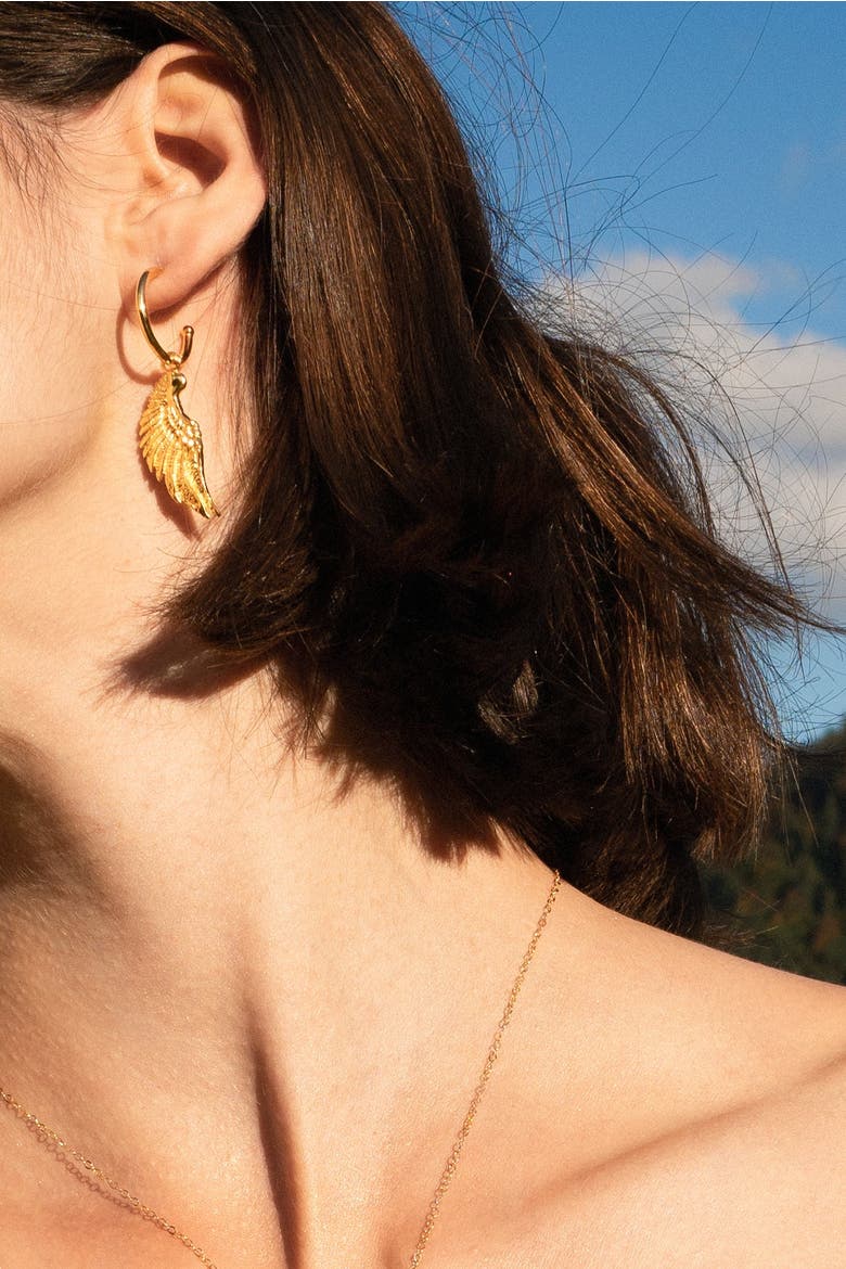 Angel Wing Small Hoop Earrings, Alternate, color, Gold
