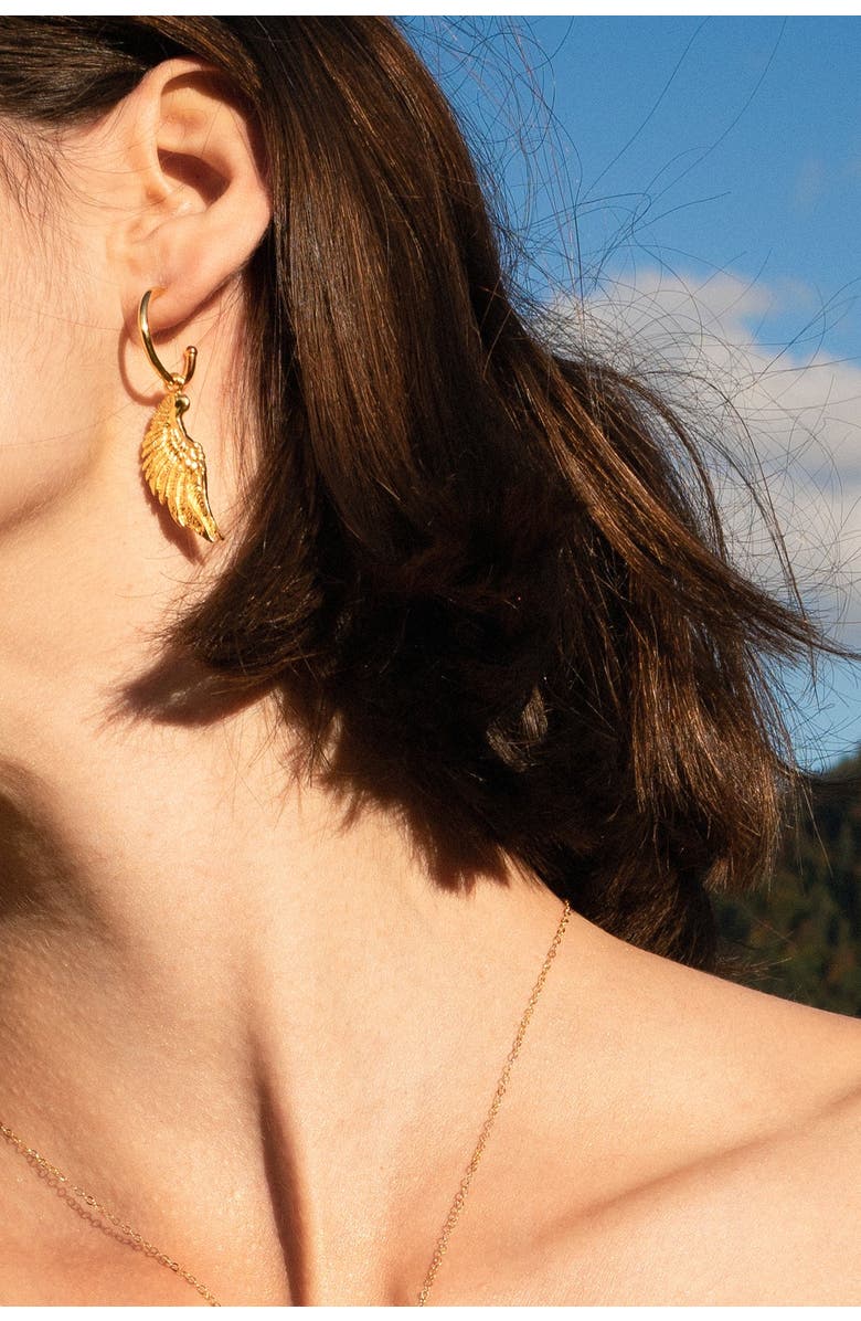 Seven Saints Angel Wing Small Hoop Earrings, Alternate, color, Gold