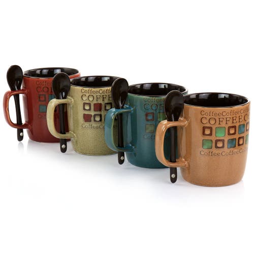 Mr Coffee Mr. Coffee Cafe Americano 8 Piece 13oz Ceramic Cup And Spoon Set In Multi
