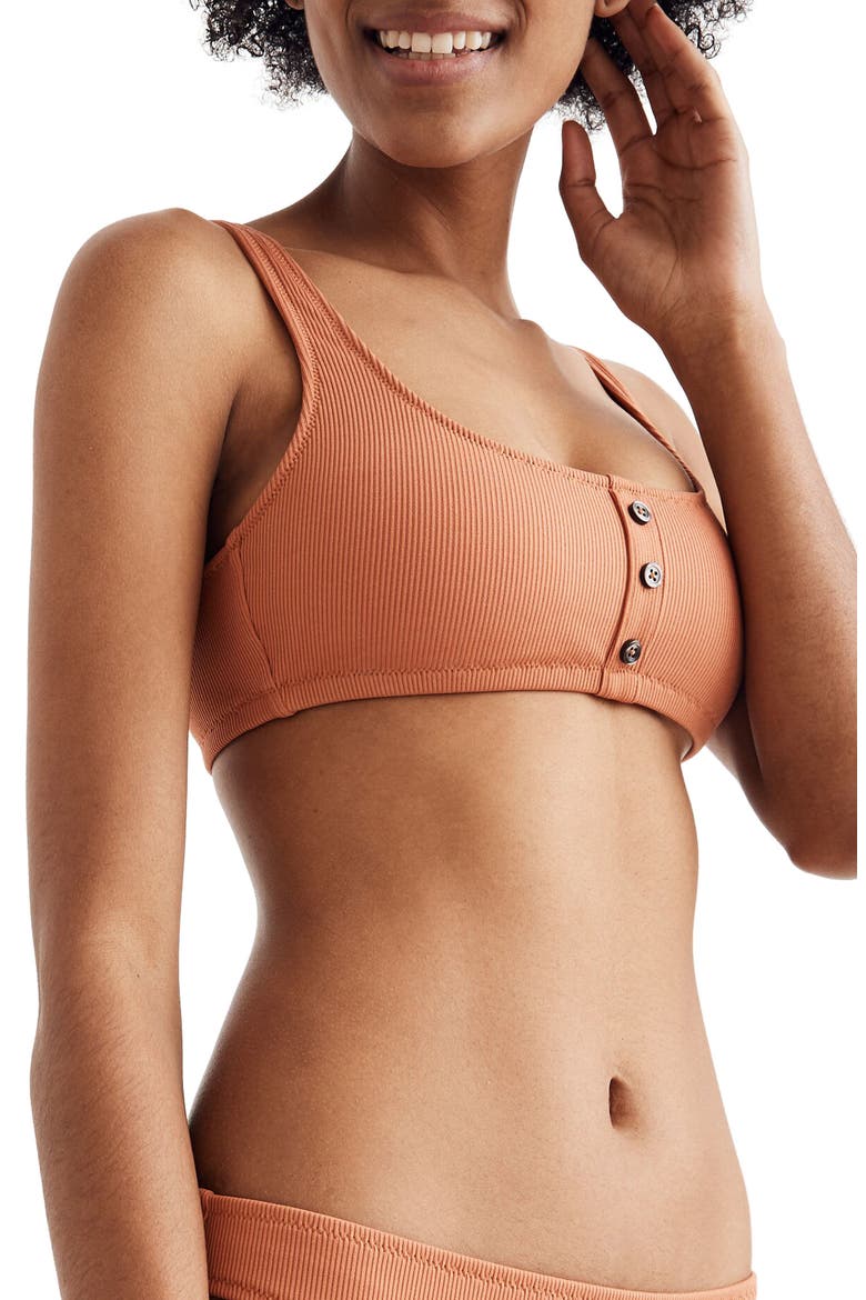 Second Wave Ribbed Henley Bikini Top, Alternate, color, DARK TOBACCO